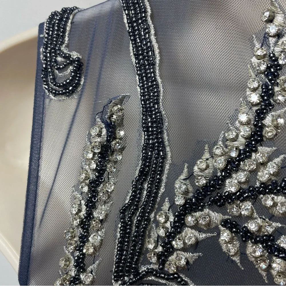 Jovani Ruched Evening gown Dress Embroidered Rhinestons size 00 pageant Blue - Picture 10 of 13